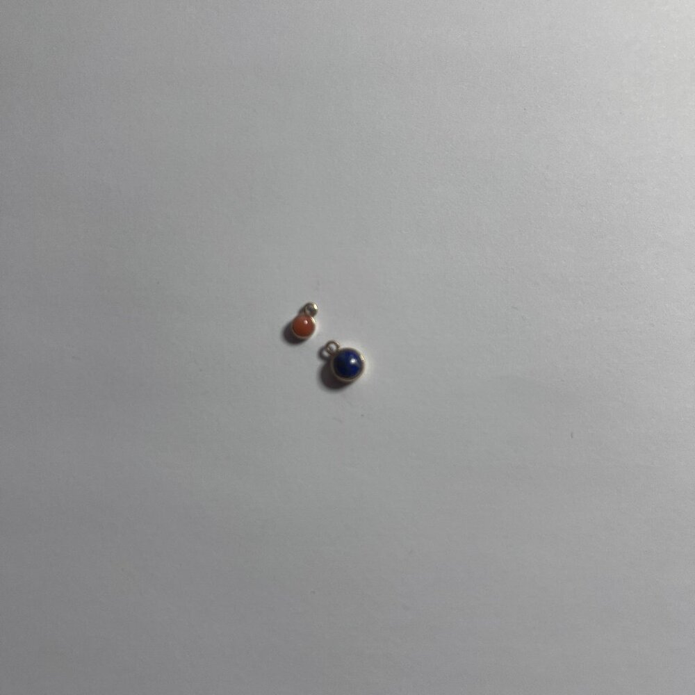 14K Yellow Gold Lapis and Coral Bezel Hoop Charms